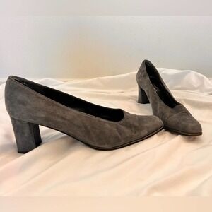 Stuart Weitzman Marymid Grey Suede 90s Mom Style Pump Heel Size 9